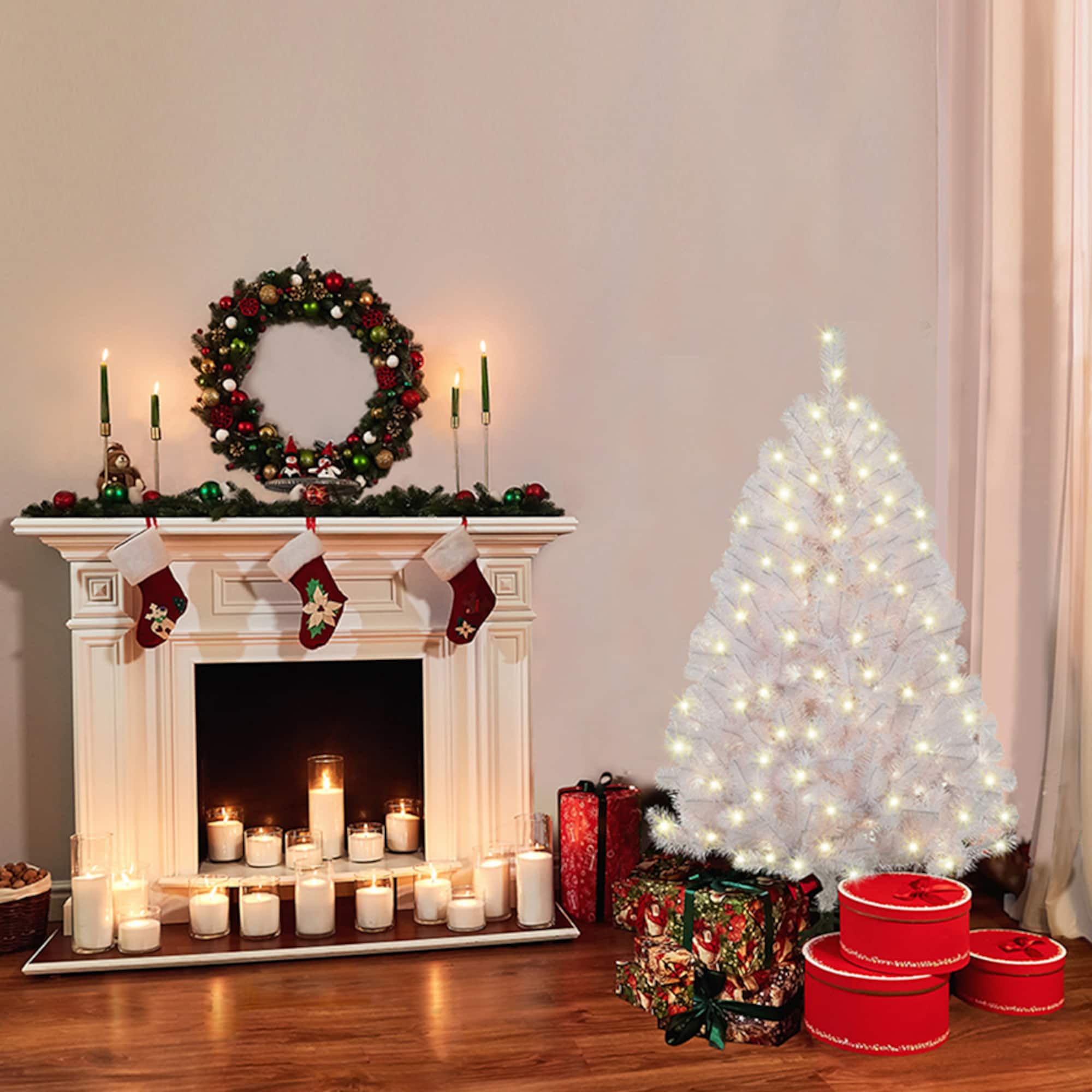 6 Pack: 4.5ft. Pre-Lit White Northern Fir Artificial Christmas Tree, Clear Lights